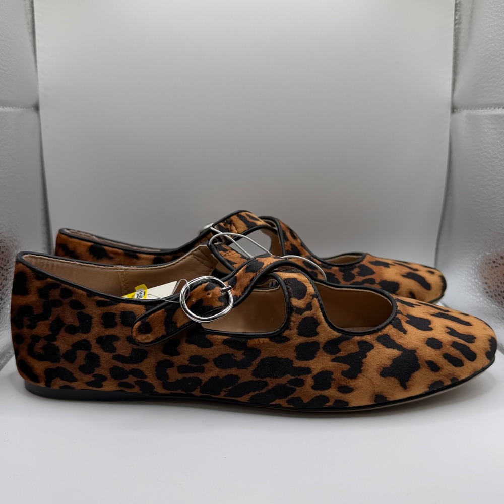 A New Day Tamsin Leopard Print Crisscross Mary Jane Flats Brown NEW - Picture 2 of 3